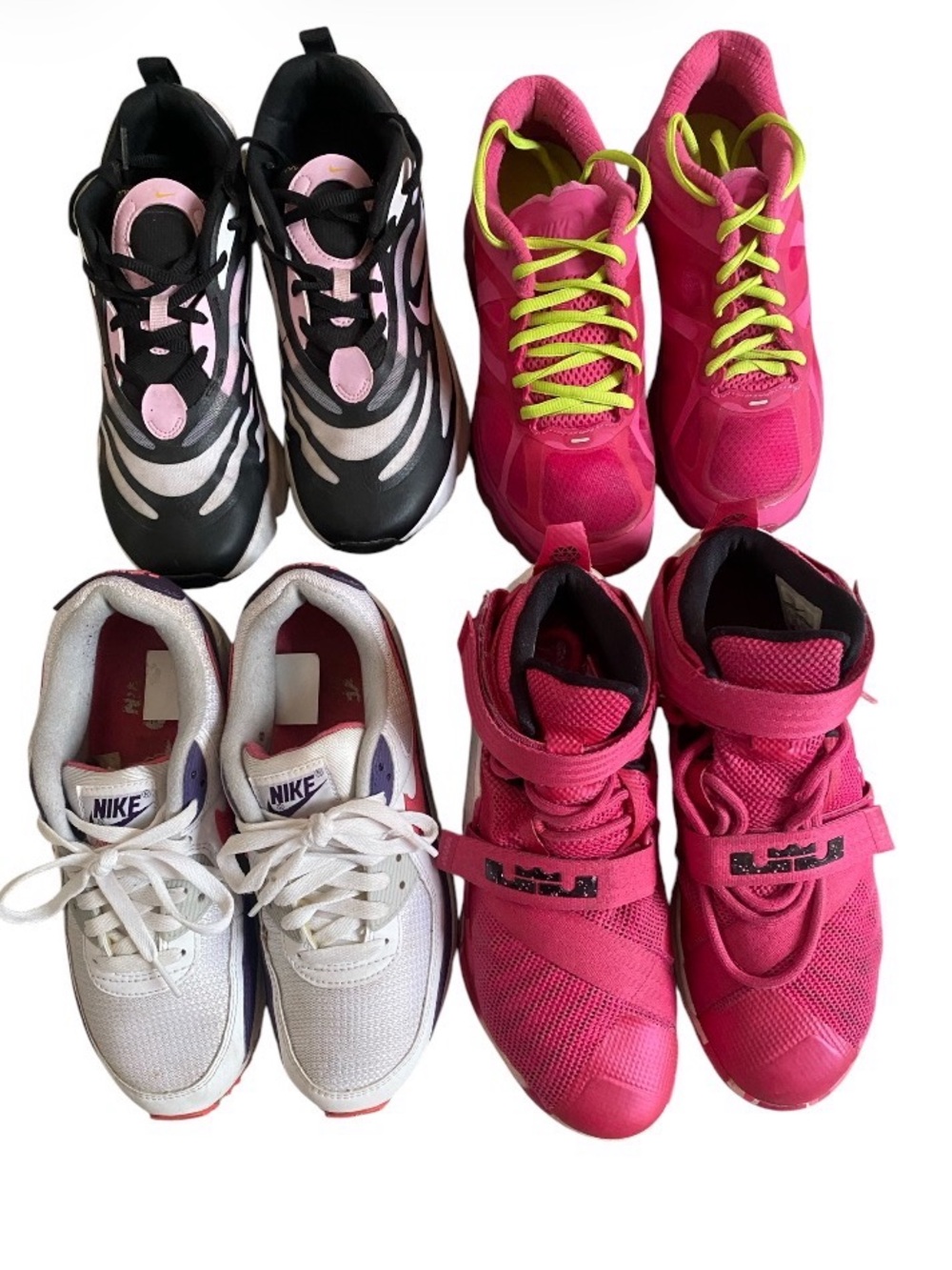Lot of 4 Girls' Athletic Sneakers - Pink, Hot Pink, Black & White(AS IS)